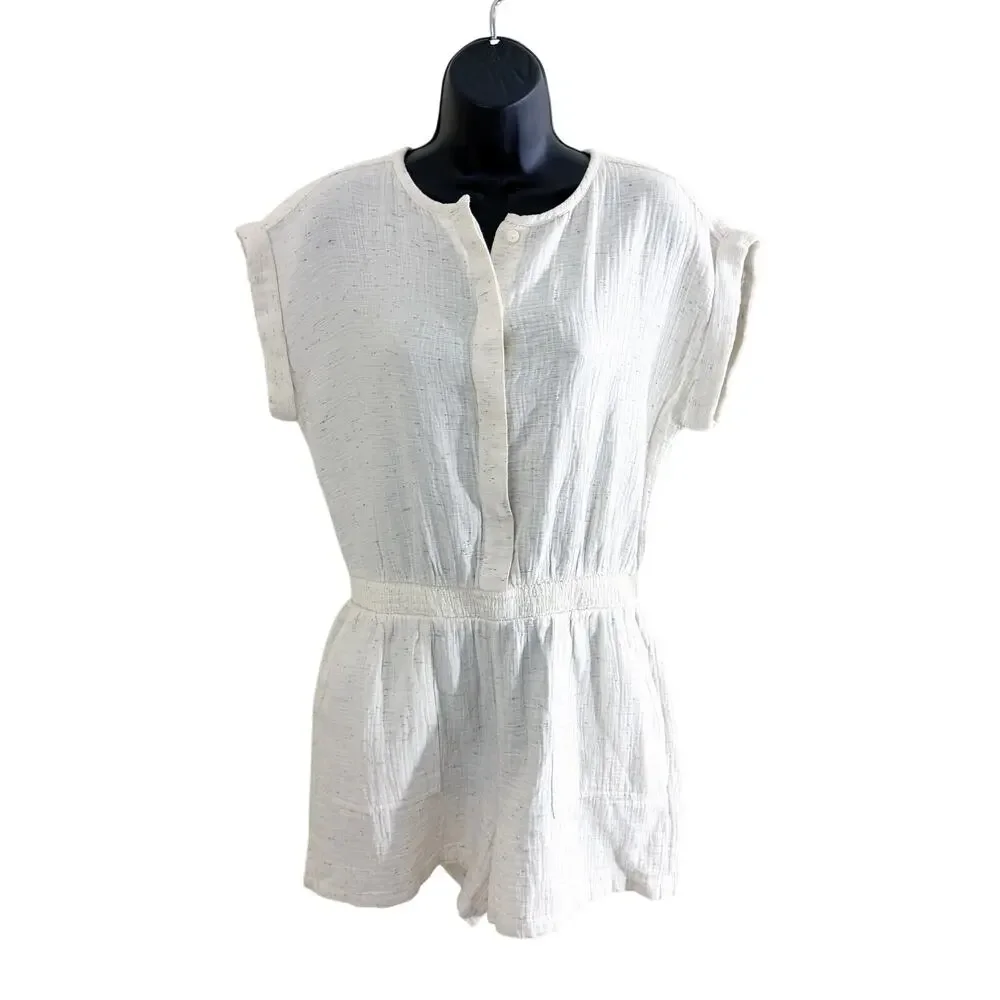 Lou & Grey Cream/Multicolor Speckled Print Short Sleeve Lounge Romper Size Small